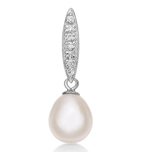 Silver Pearl With Diamond Pendant