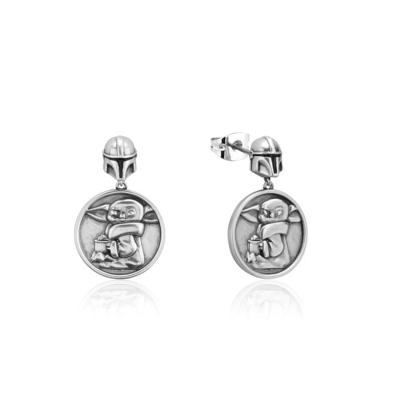 Silver Grogu Precious Cargo Medallion Drop Earrings