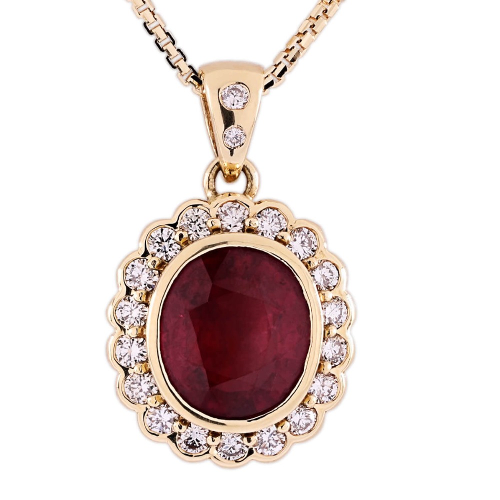 18K Gold Oval Ruby Dimaond Pendant