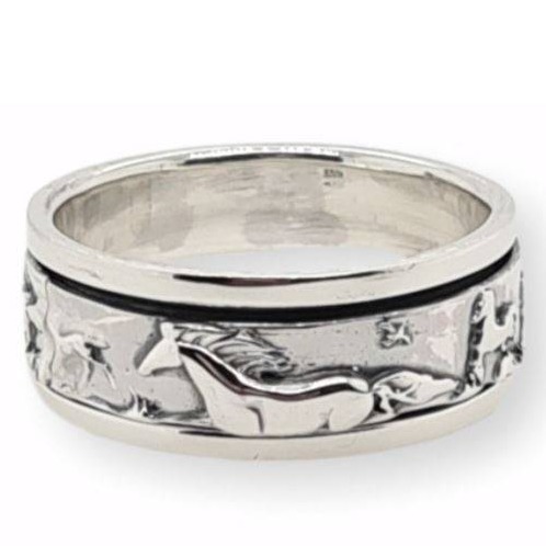 SILVER HORSE SPINNER RING