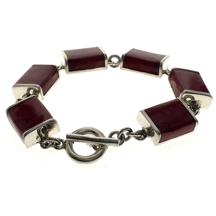 Carnelian Slab 925 Sterling Silver Bracelet
