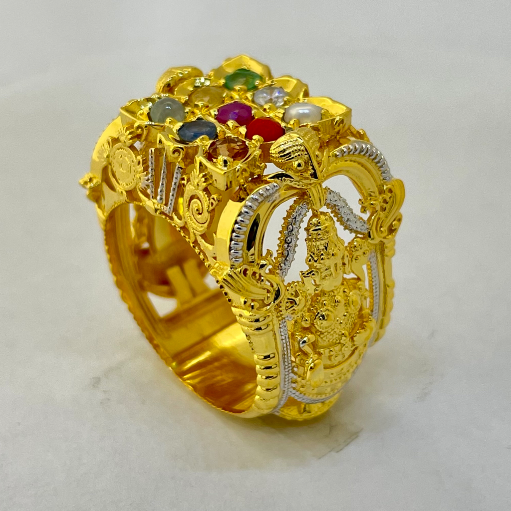 22K Gold Navratan LAXMI GOD RING