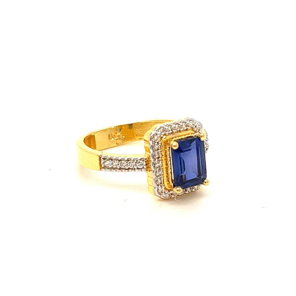 22k Gold Blue Stylish Stone Ring