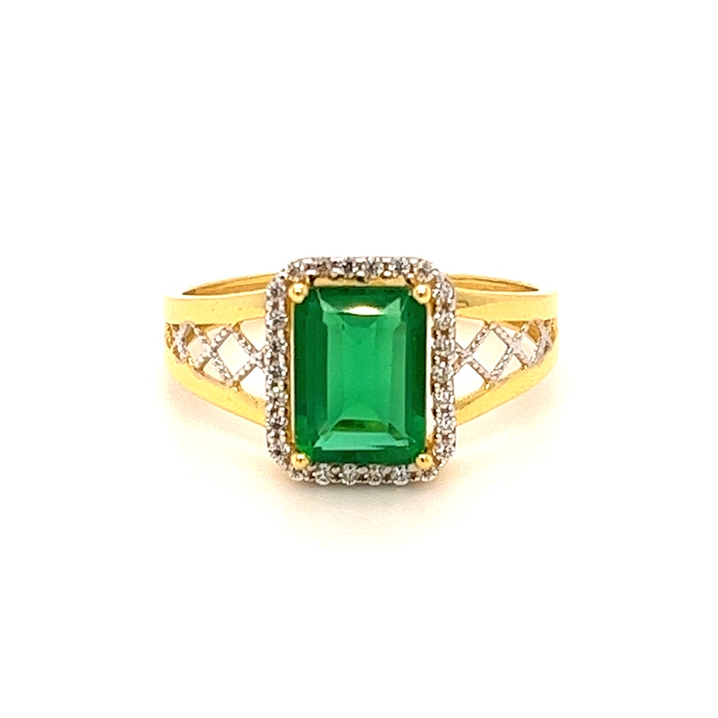 22k Gold CZ With Green Charming Stone Ring - Image 3