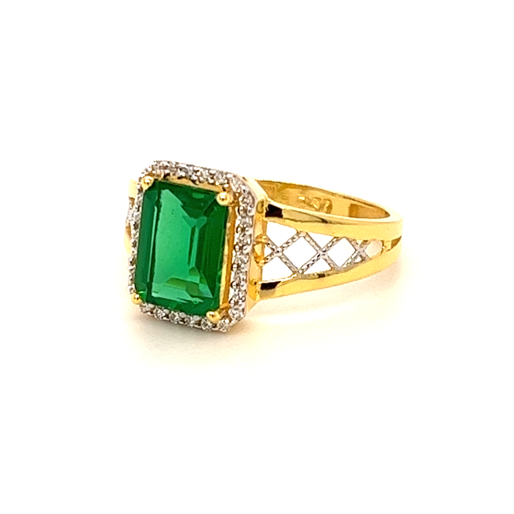 22k Gold CZ With Green Charming Stone Ring - Image 2