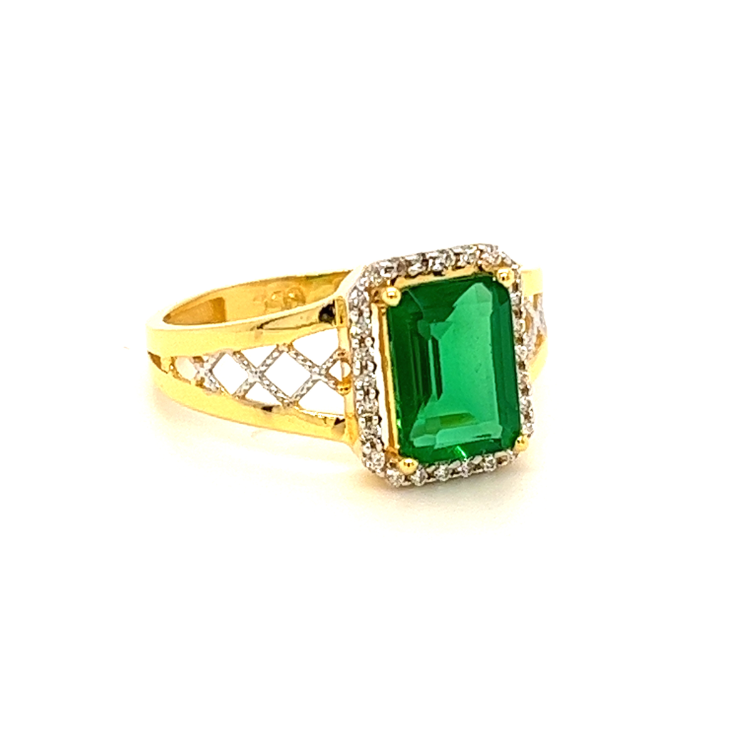 22k Gold CZ With  Green Charming Stone Ring