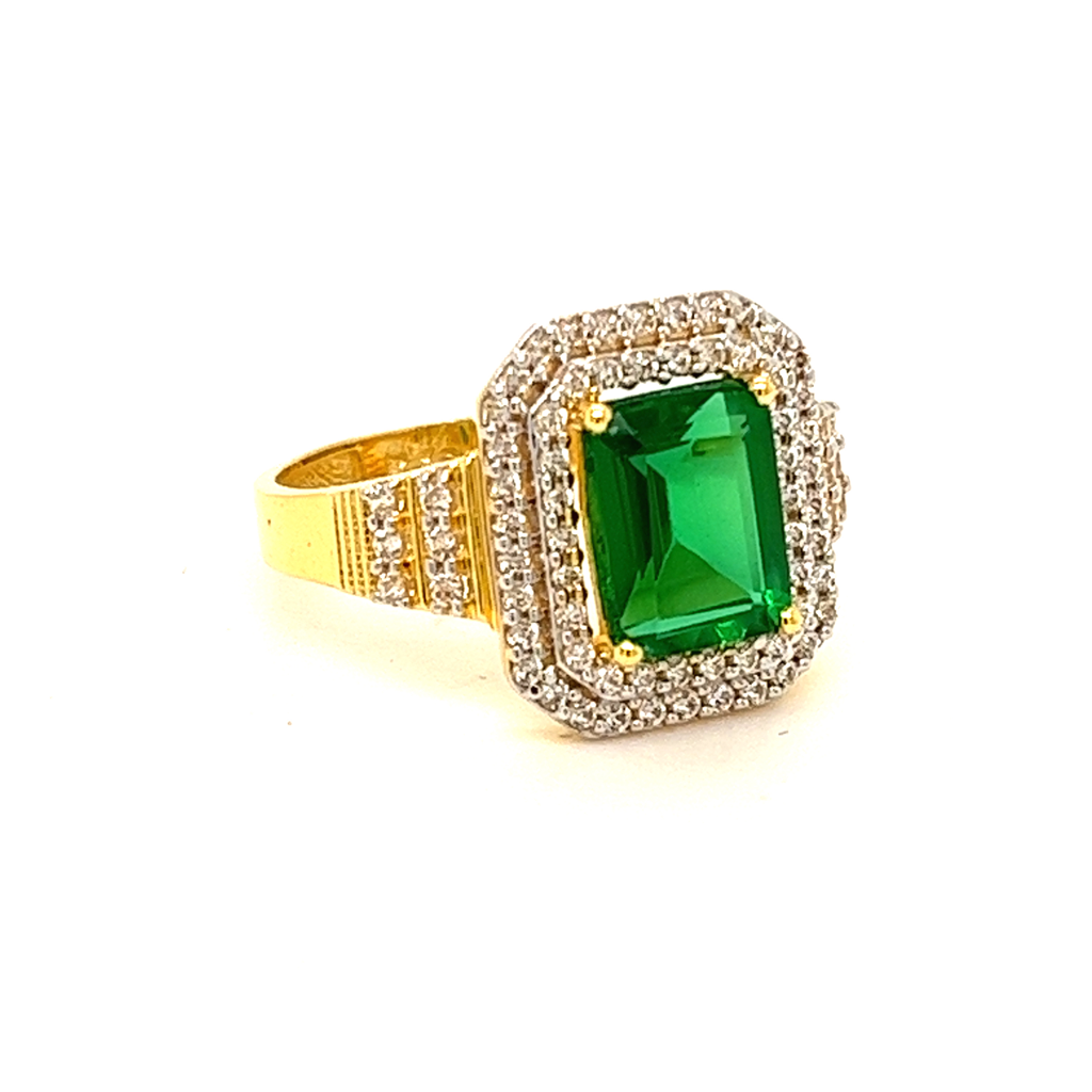 22k Gold CZ Classic Green stone Ring