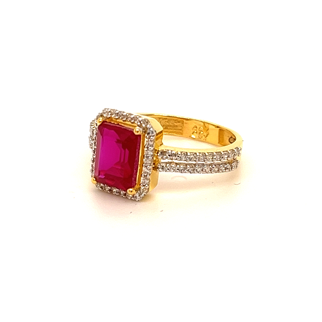 22k Gold With CZ Big red Stone Ring