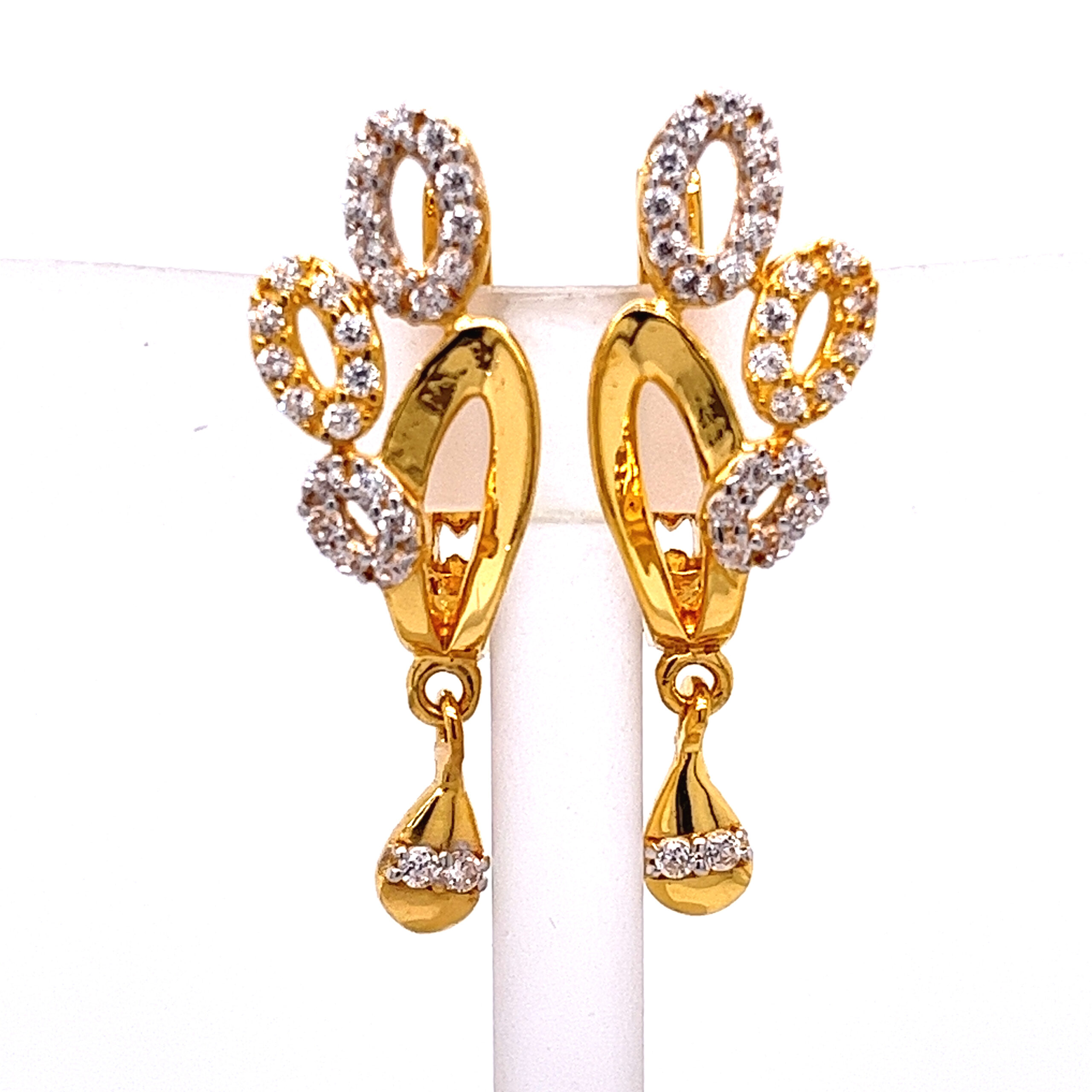 22k Yellow Gold CZ Elegant Bali Earrings