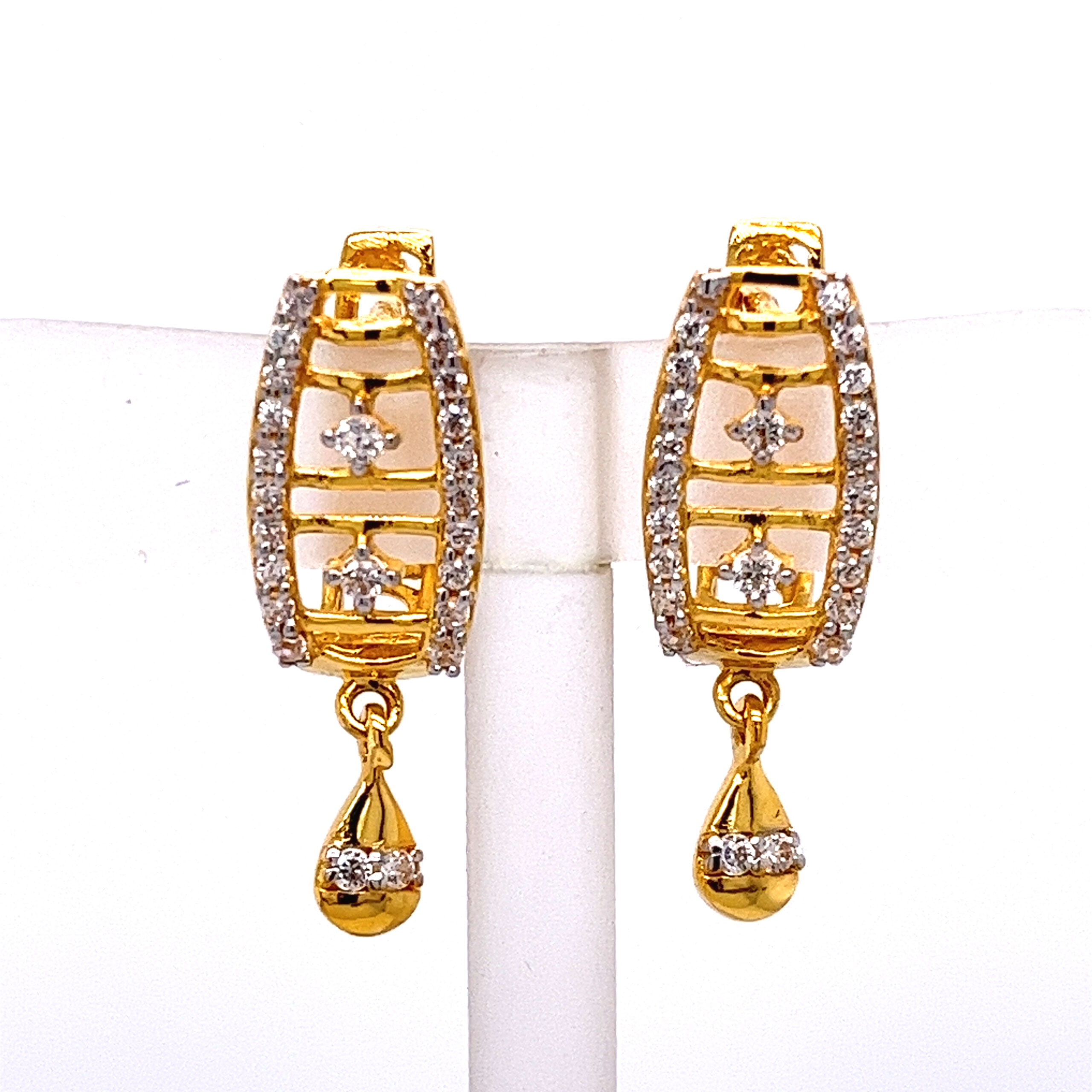 22k Yellow Gold CZ Unique Bali Earrings
