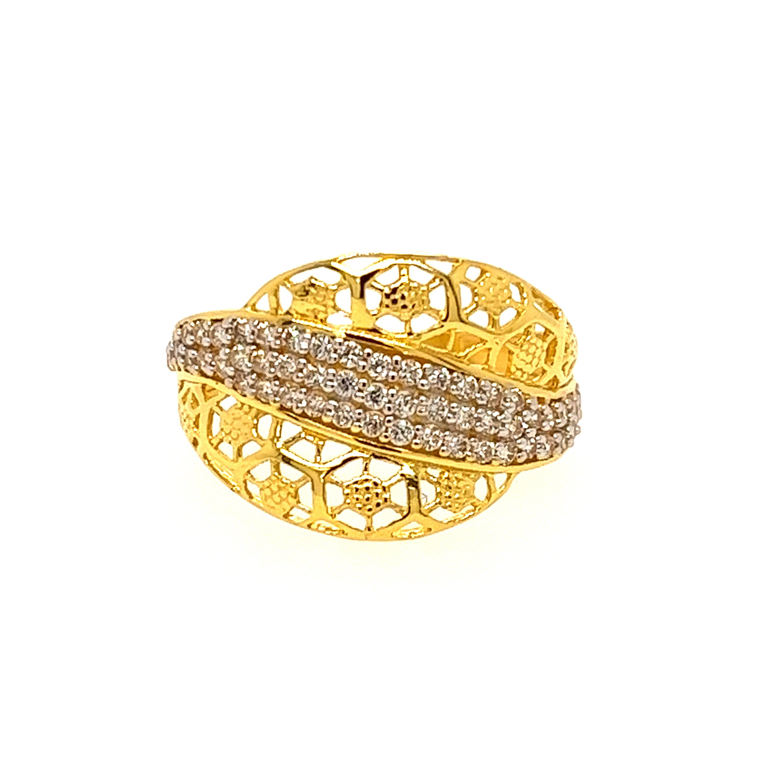 22k Yellow Gold Royal Wave CZ Ring - Image 2
