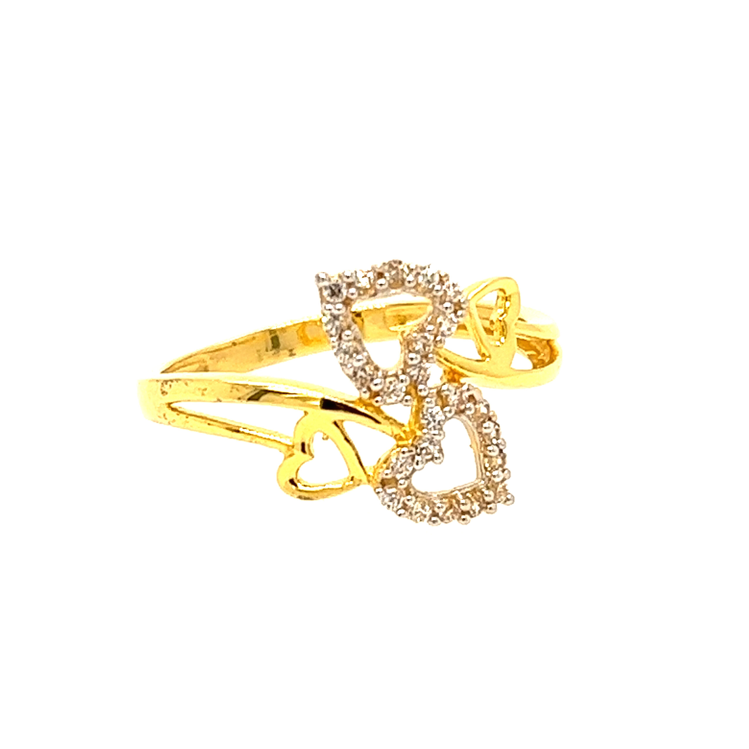 22k Yellow Gold Glitter Heart CZ   Ring