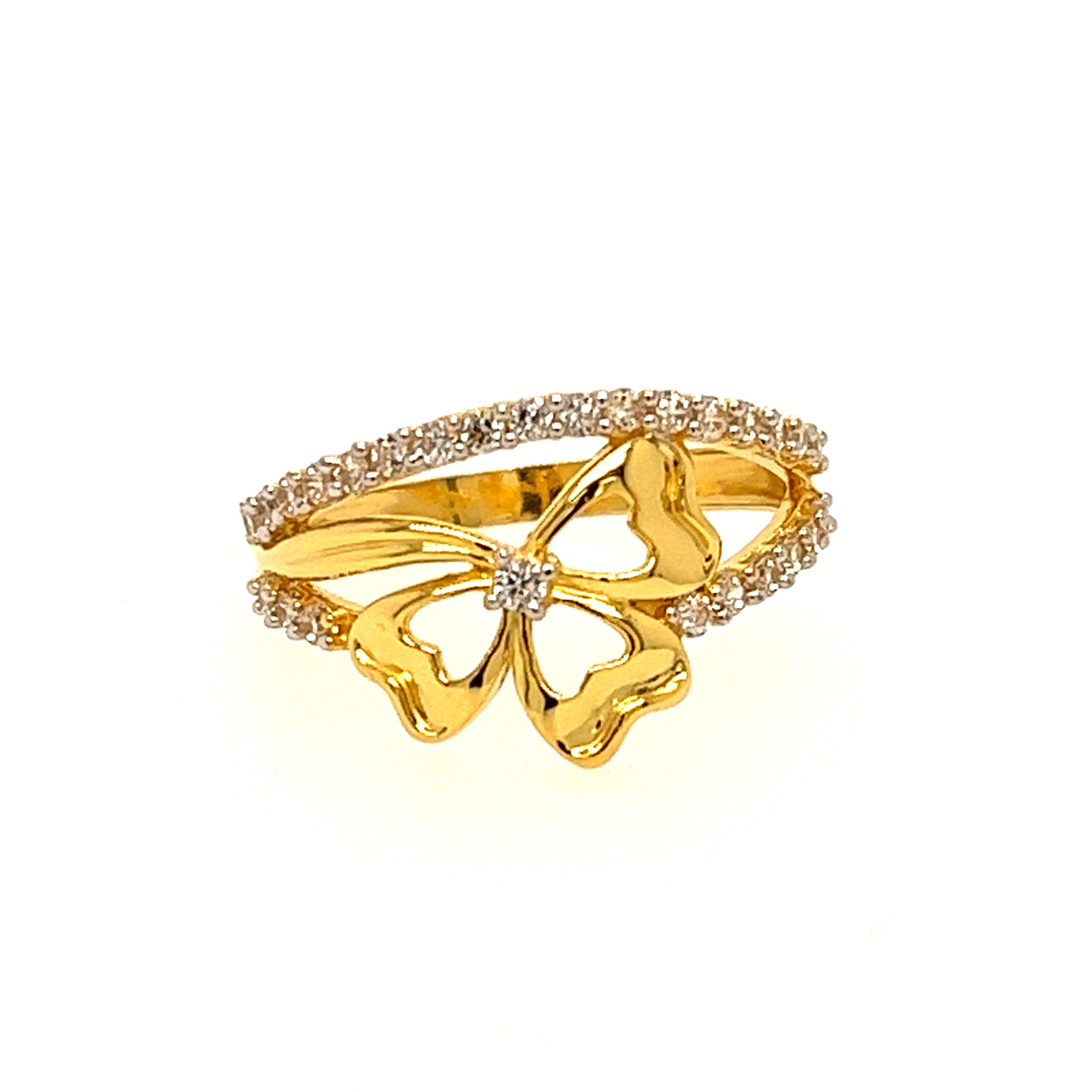 22k Yellow Gold Attractive Bow Cutout CZ Ring