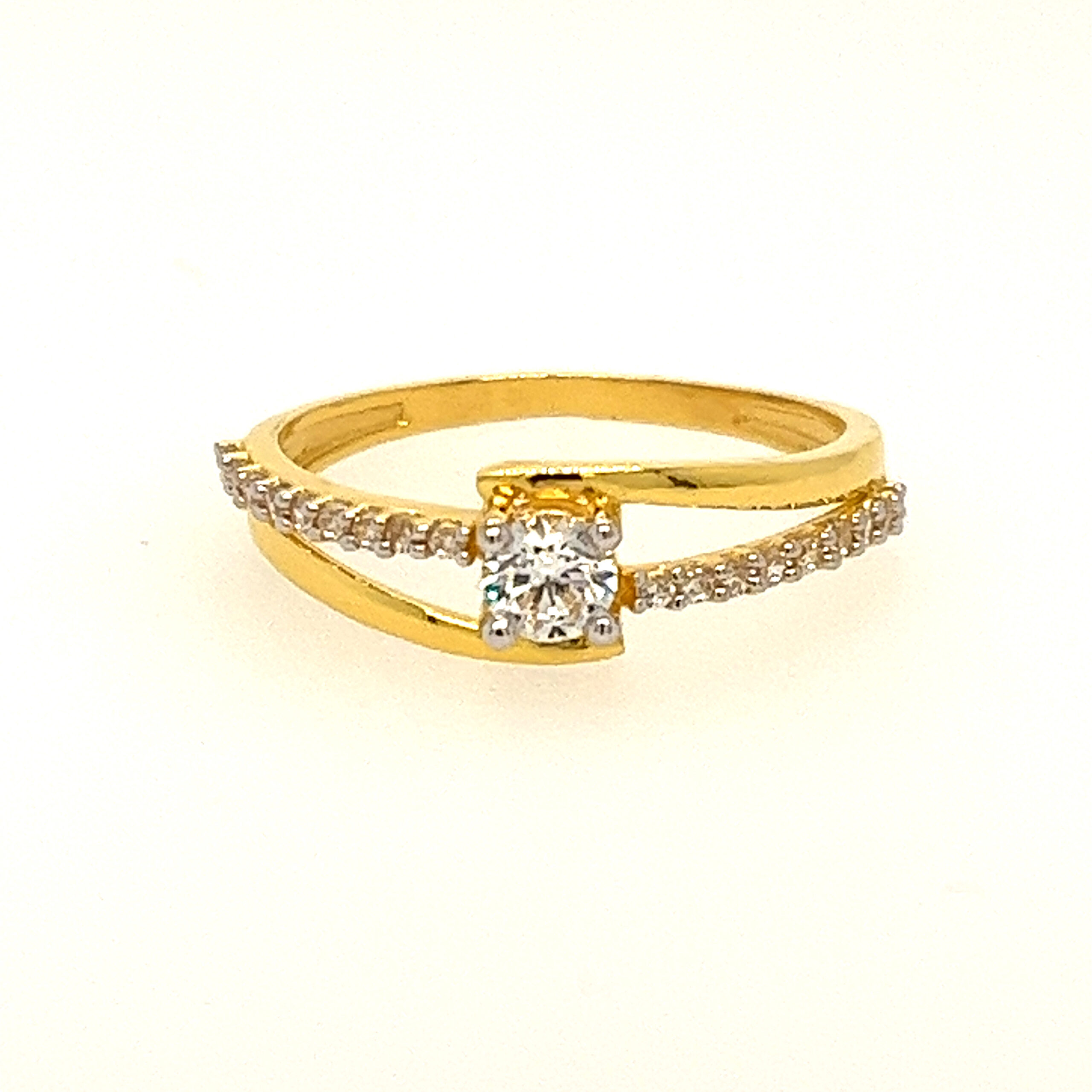 22k yellow gold elegant single stone cz ring