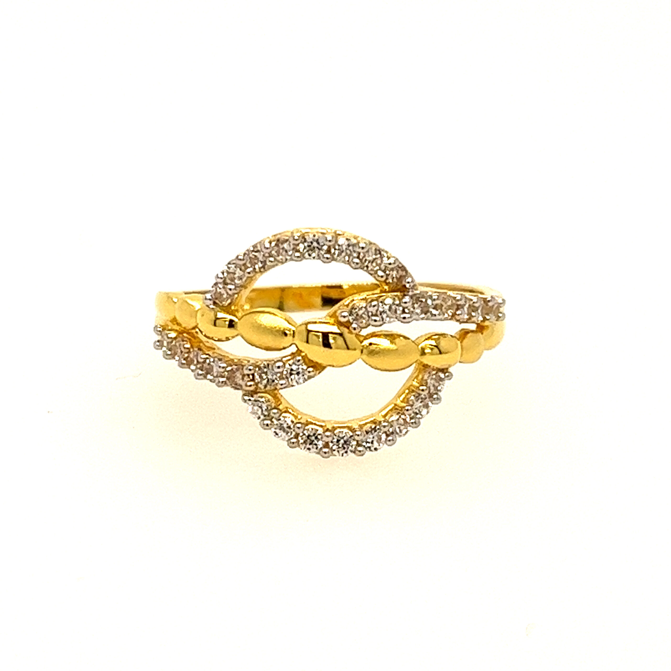 22k Yellow Gold Cutout Interlink CZ Ring - Image 2