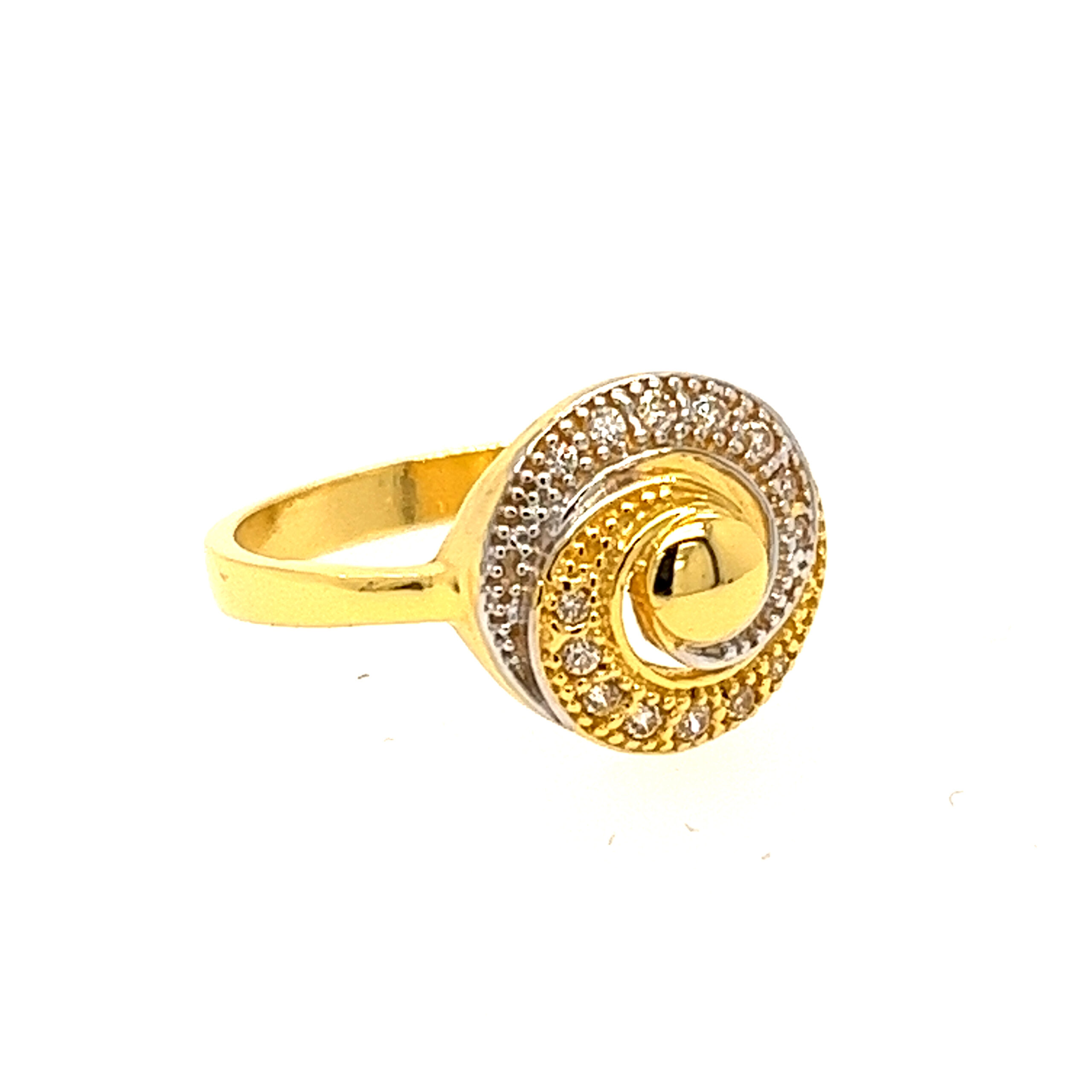 22k Yellow Gold Sparkling Circle  CZ Ring