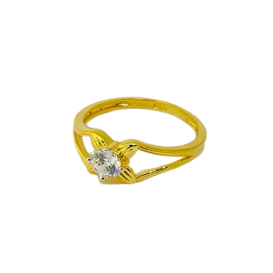 22k Yellow Gold Stylish Single Stone CZ Ring