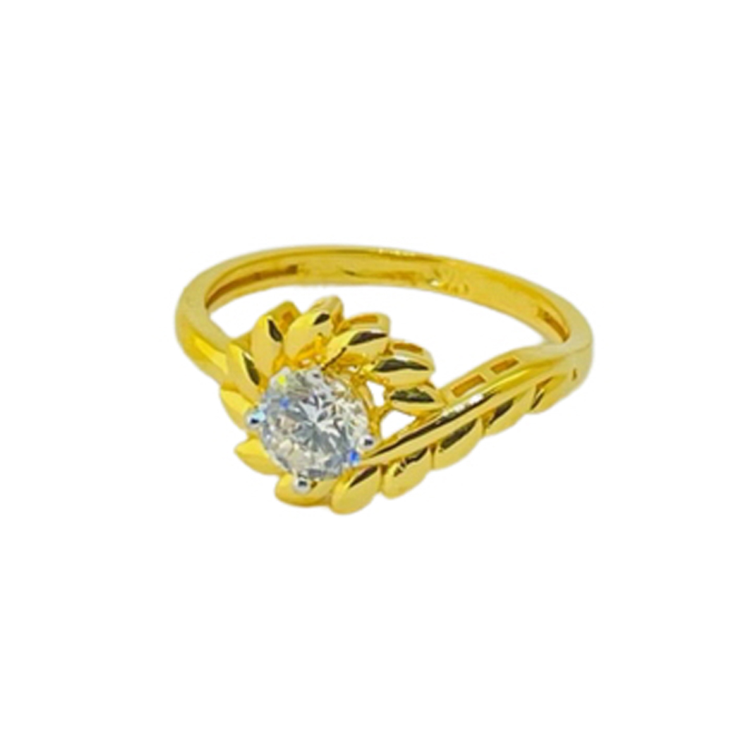 22k Yellow Gold Elegant Contemporary Single Stone CZ Ring