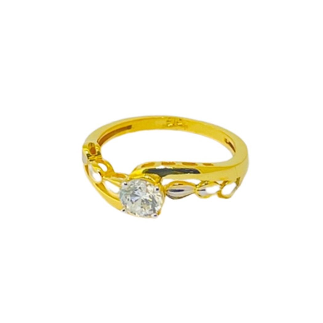 22k Yellow Gold Pretty Single Stone CZ Ring