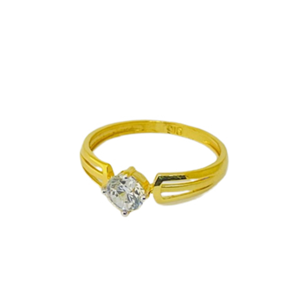 22k Yellow Gold Dazzling Single Stone CZ Ring
