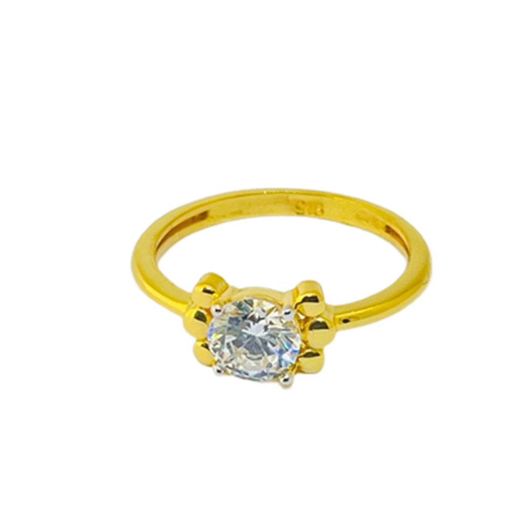 22k Yellow Gold Elegant Single Stone CZ Ring