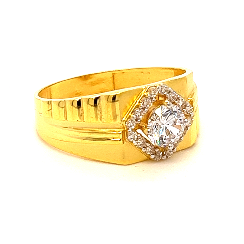22k yellow gold stylish single stone cz ring