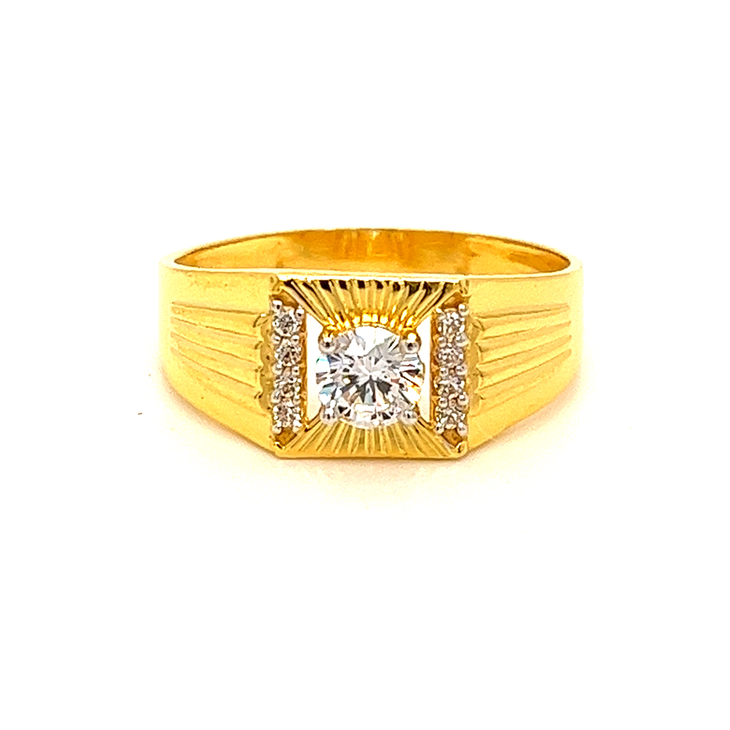 22k yellow gold sparkling single stone cz ring - Image 3