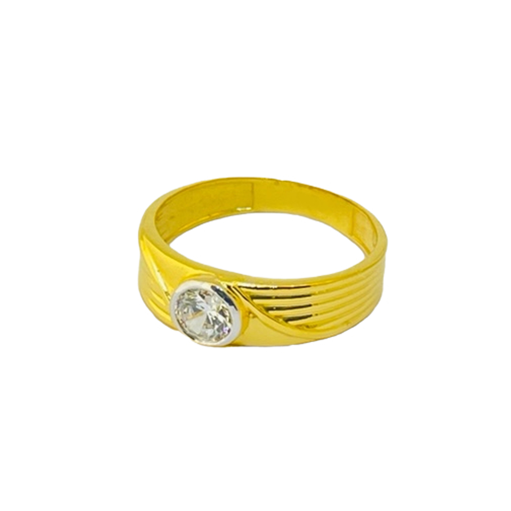 22k Yellow Gold Unique Single Stone CZ Ring