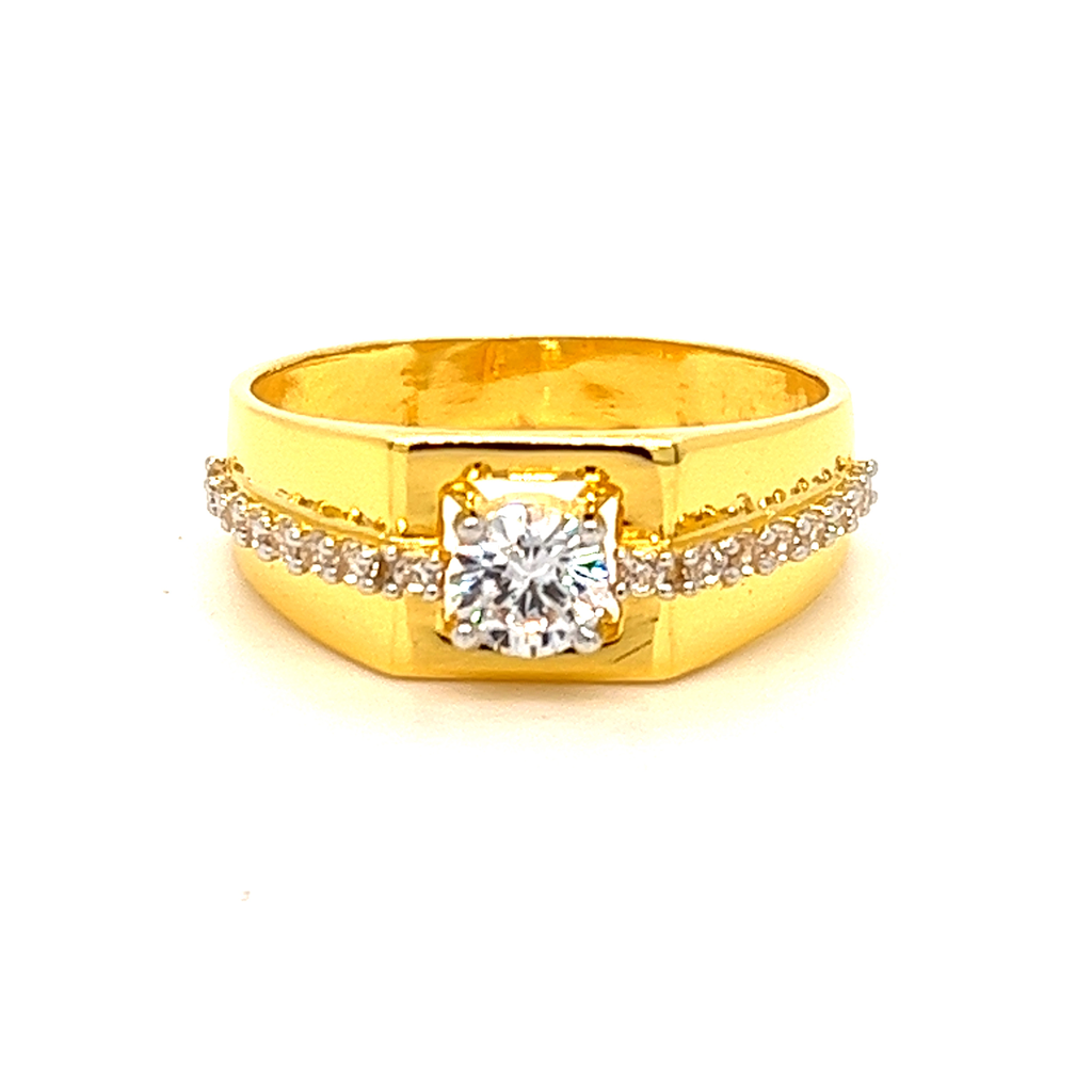 22k yellow gold elegant single stone cz ring - Image 3