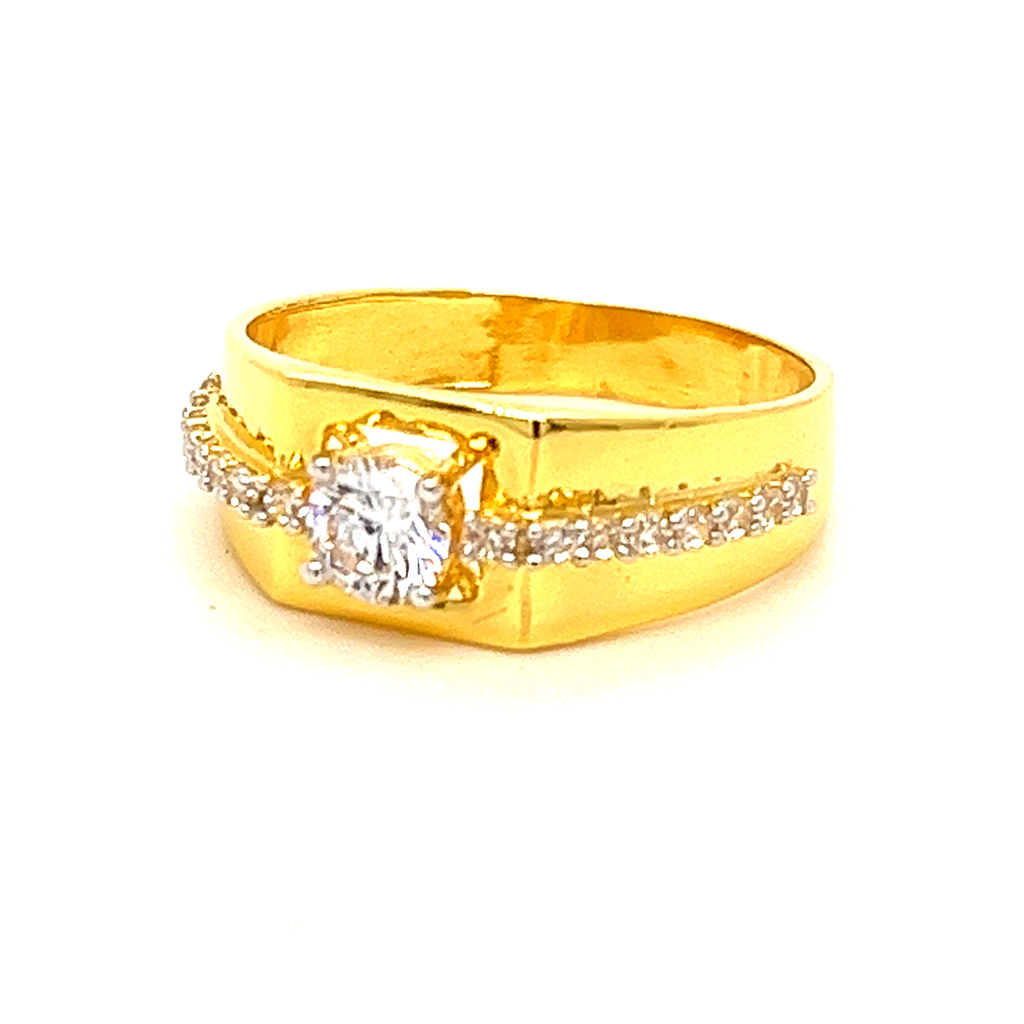 22k yellow gold elegant single stone cz ring - Image 2