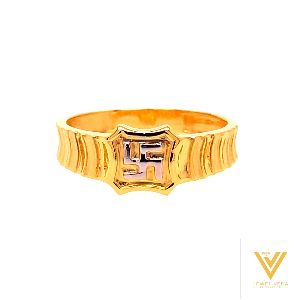 22k yellow gold swastik plain ring - Image 3