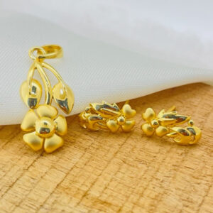 22k Gold Plain Floral Pendant Set