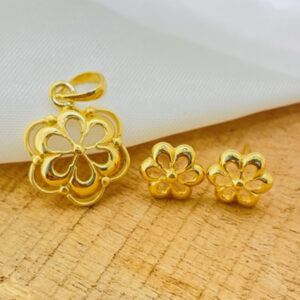 22k Gold Plain Flora Pendant Set