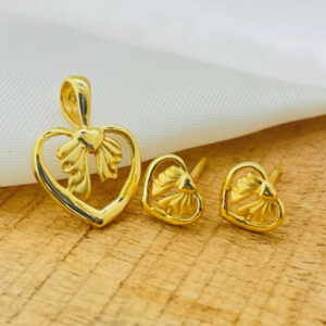 22k Gold Plain Heart Pendant Set