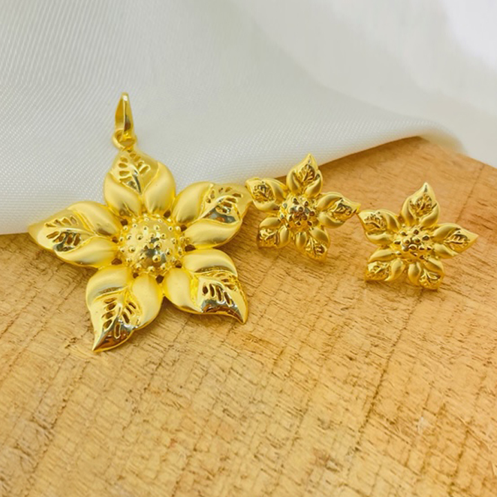 22k Gold Plain Floral Pendant Set