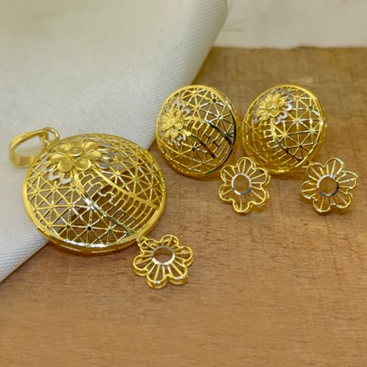 22k Gold Plain Unique Turkish Pendant Set