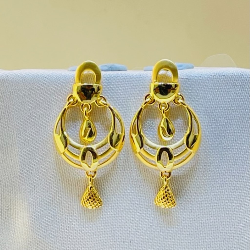 22k yellow gold traditional chandbali plain earrings