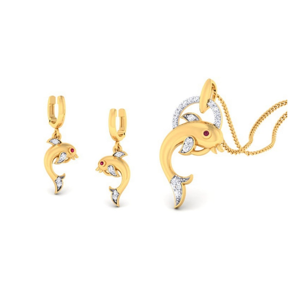 22k gold cz fish pendant set