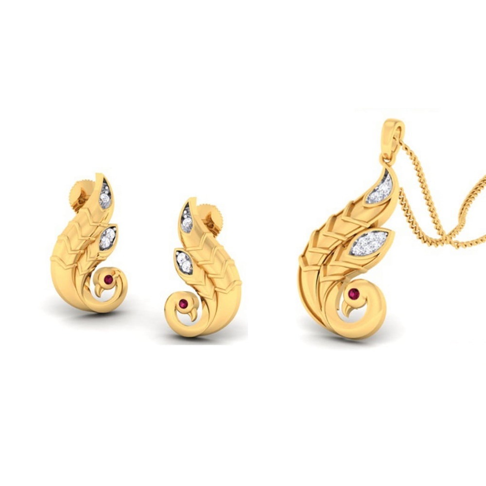 22k gold cz peacock pendant set