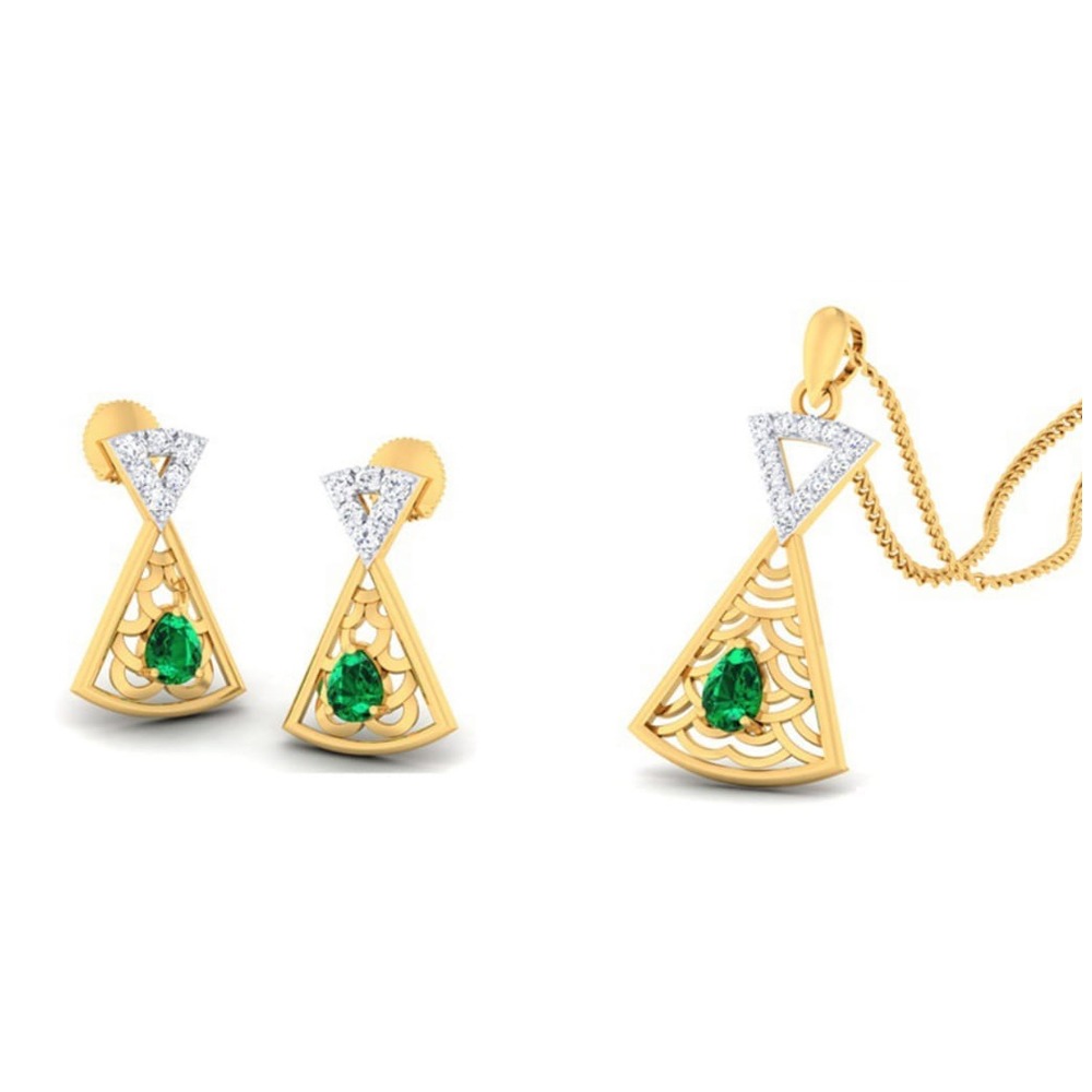 22k gold cz tracery pendant set