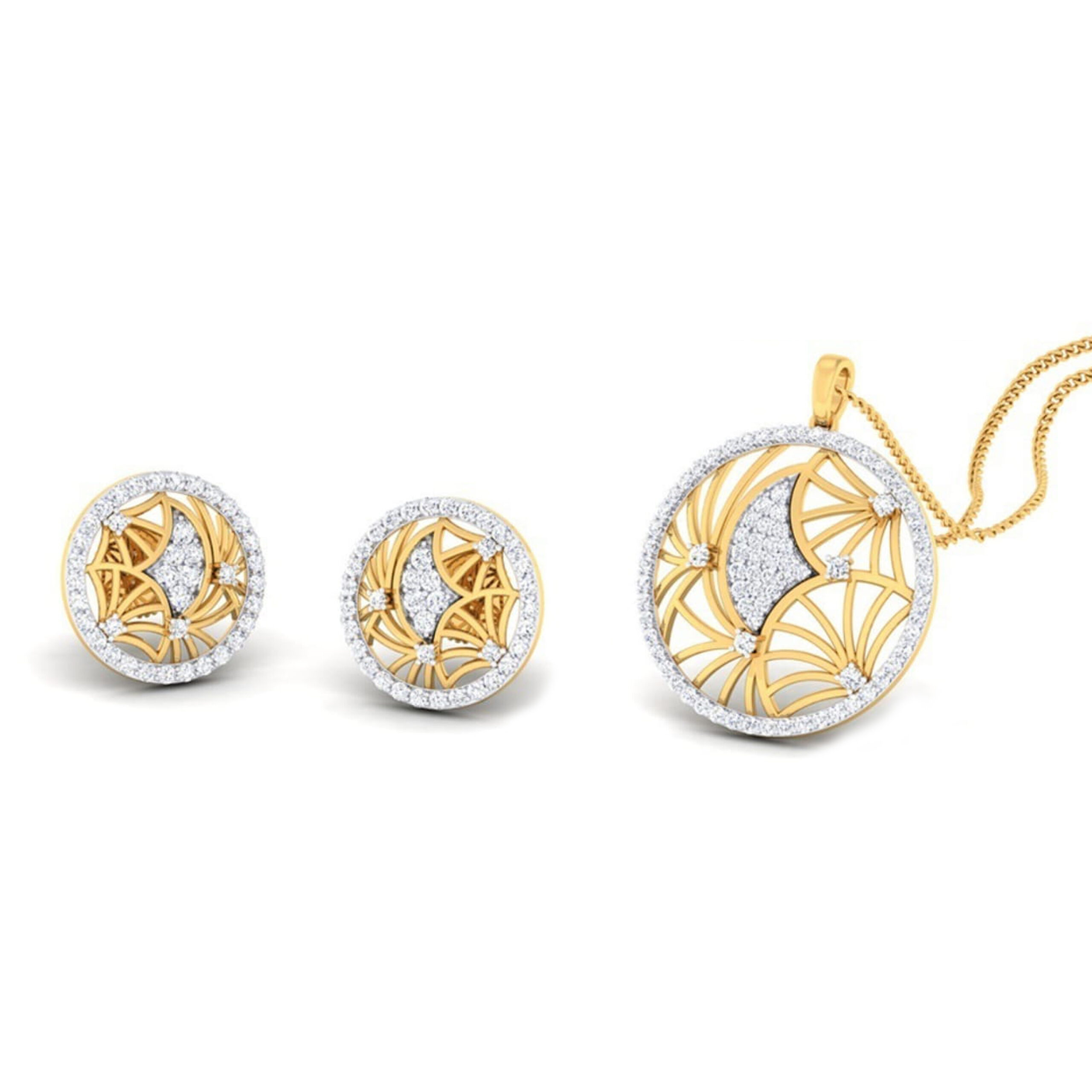 22k gold cz flow pendant set