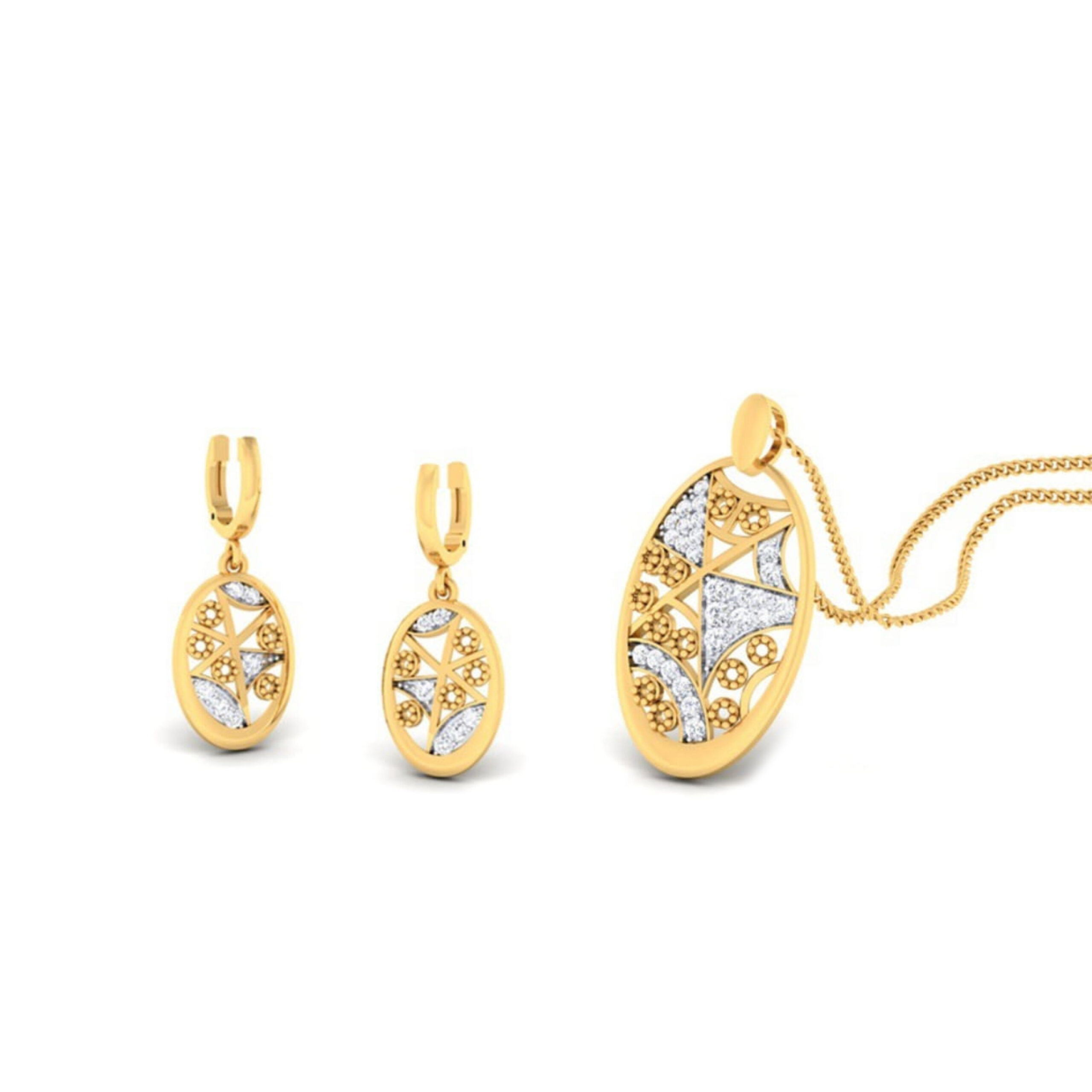 22k gold cz wave pendant set