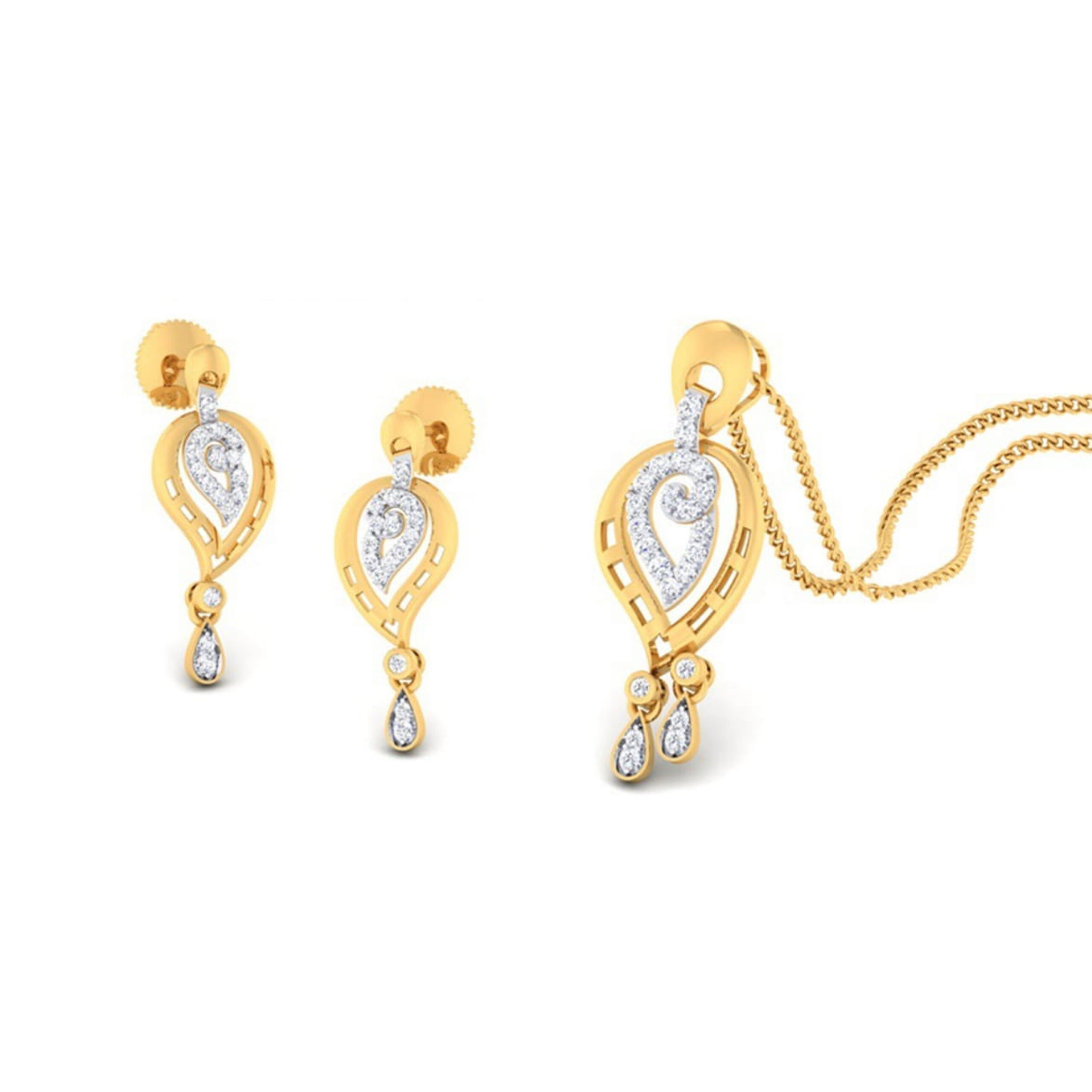 22k gold cz drop filigree pendant set