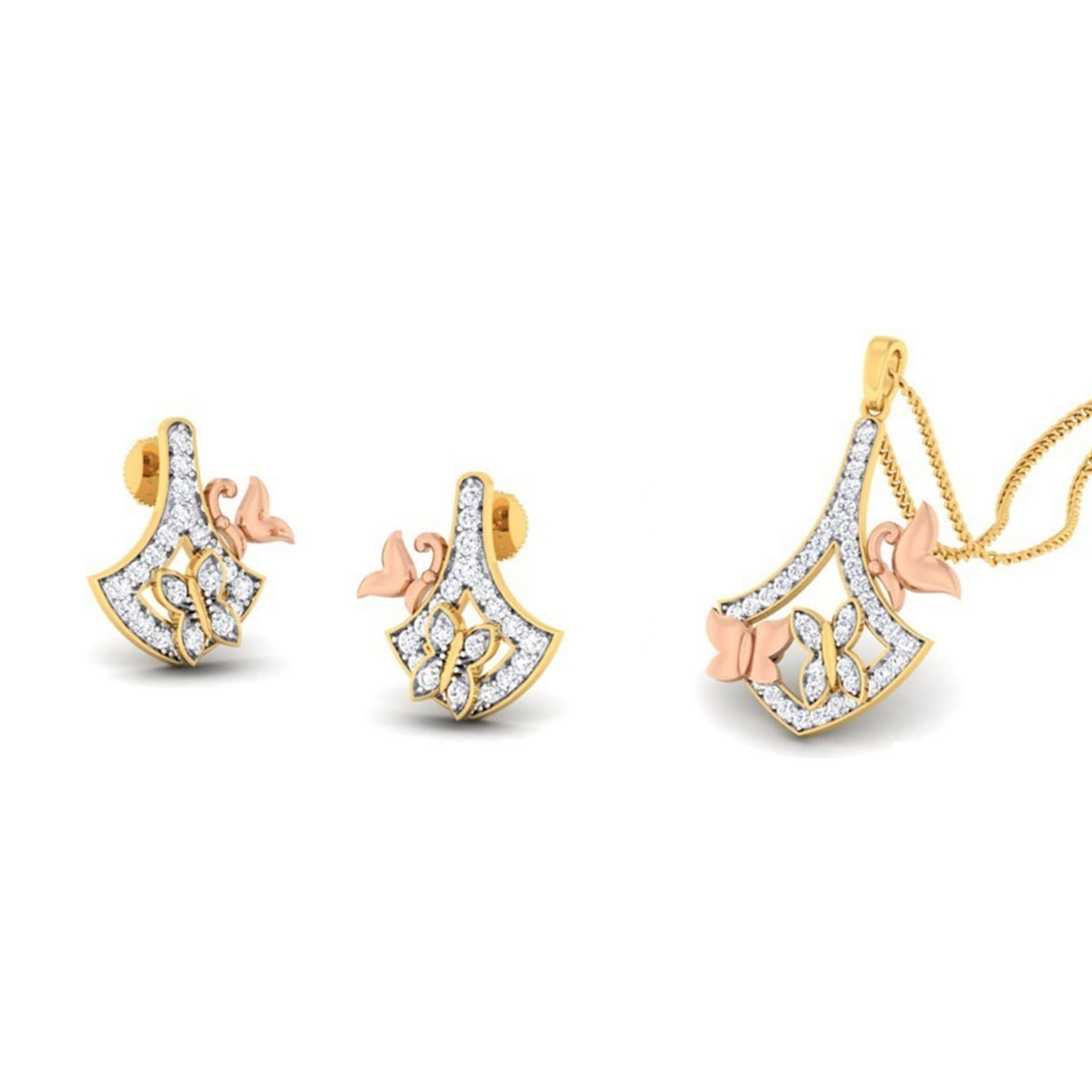 22k gold cz floris pendant set