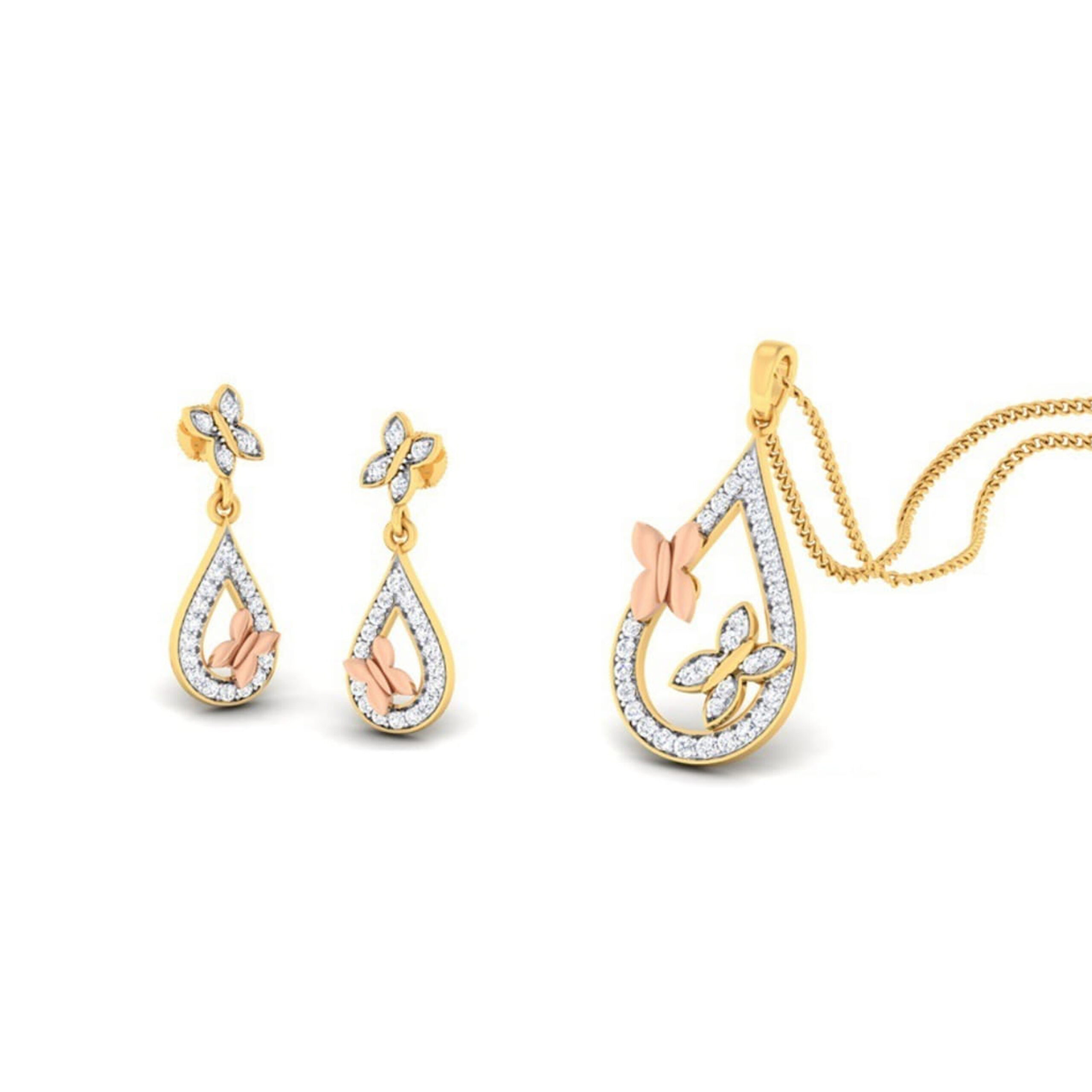 22k gold cz butterfly pendant set