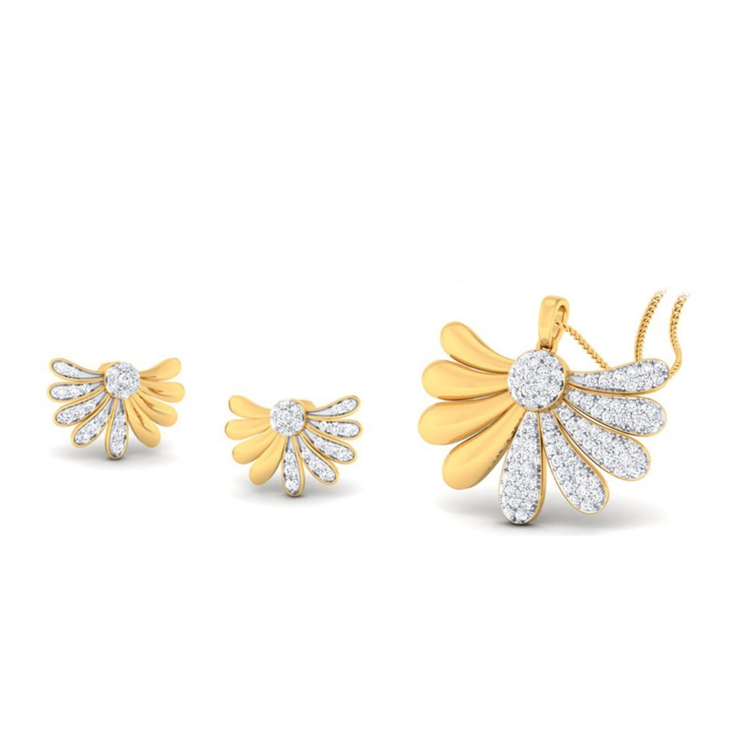 22k gold cz feather pendant set