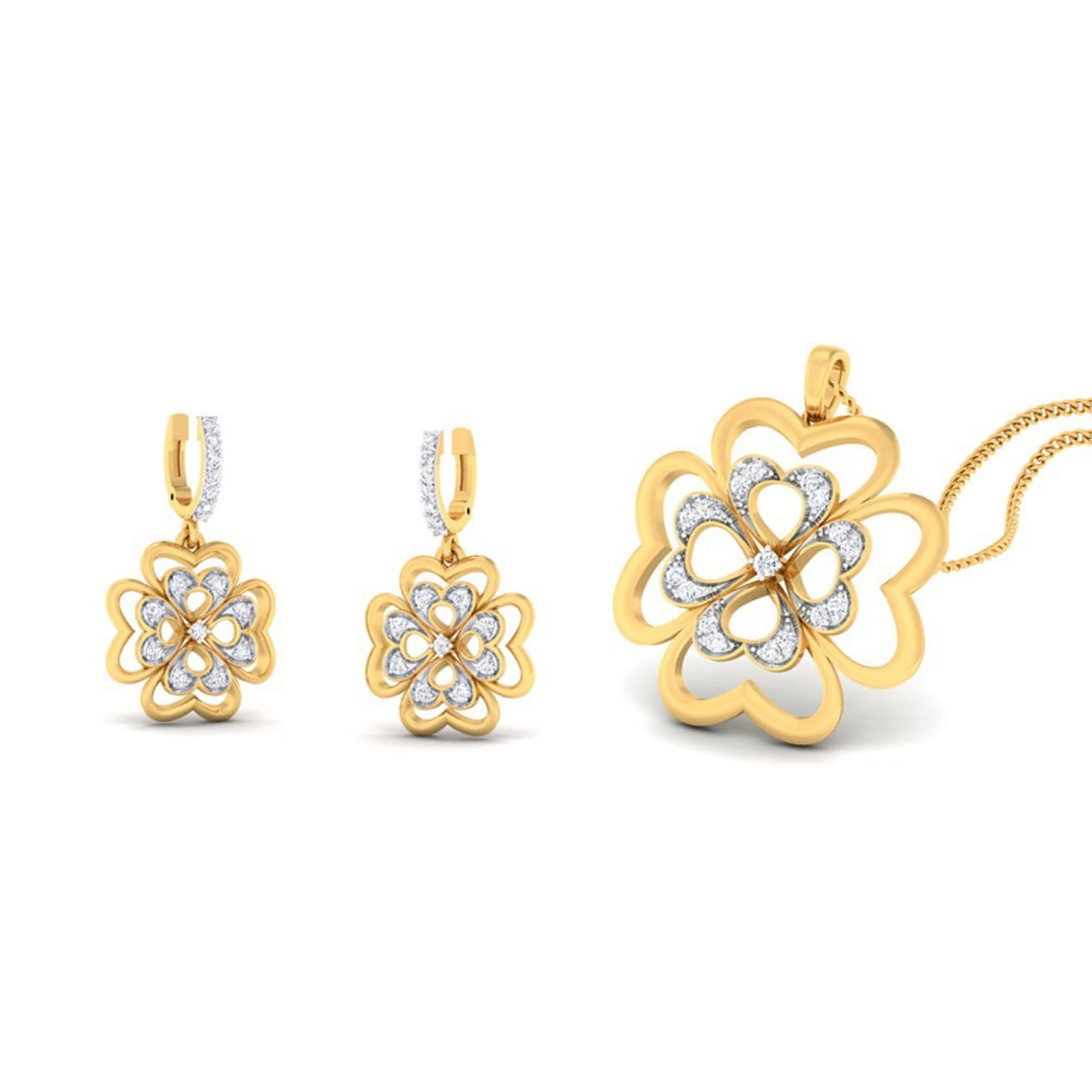 22k gold cz jewel flower pendant set