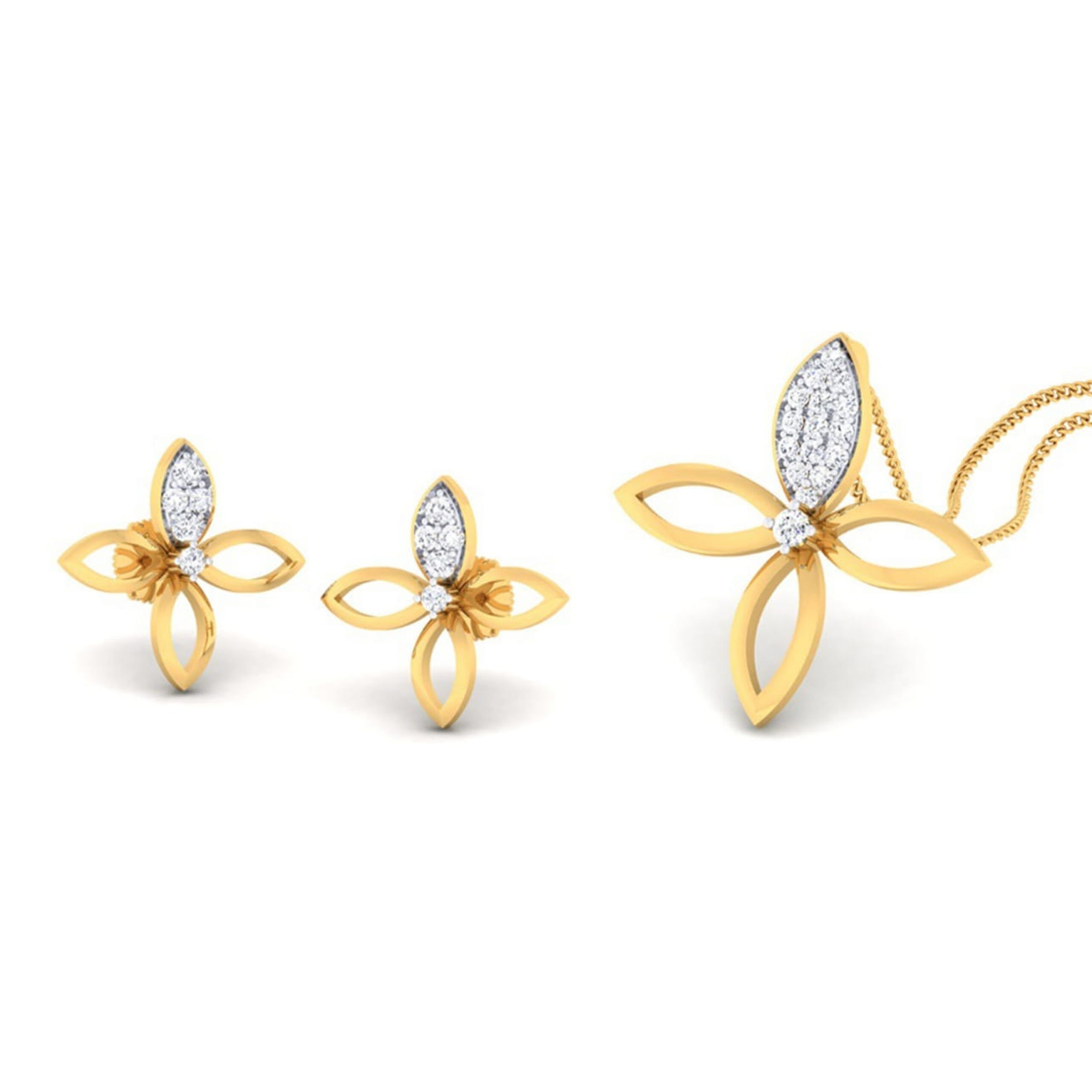 22k gold cz floral pendant set