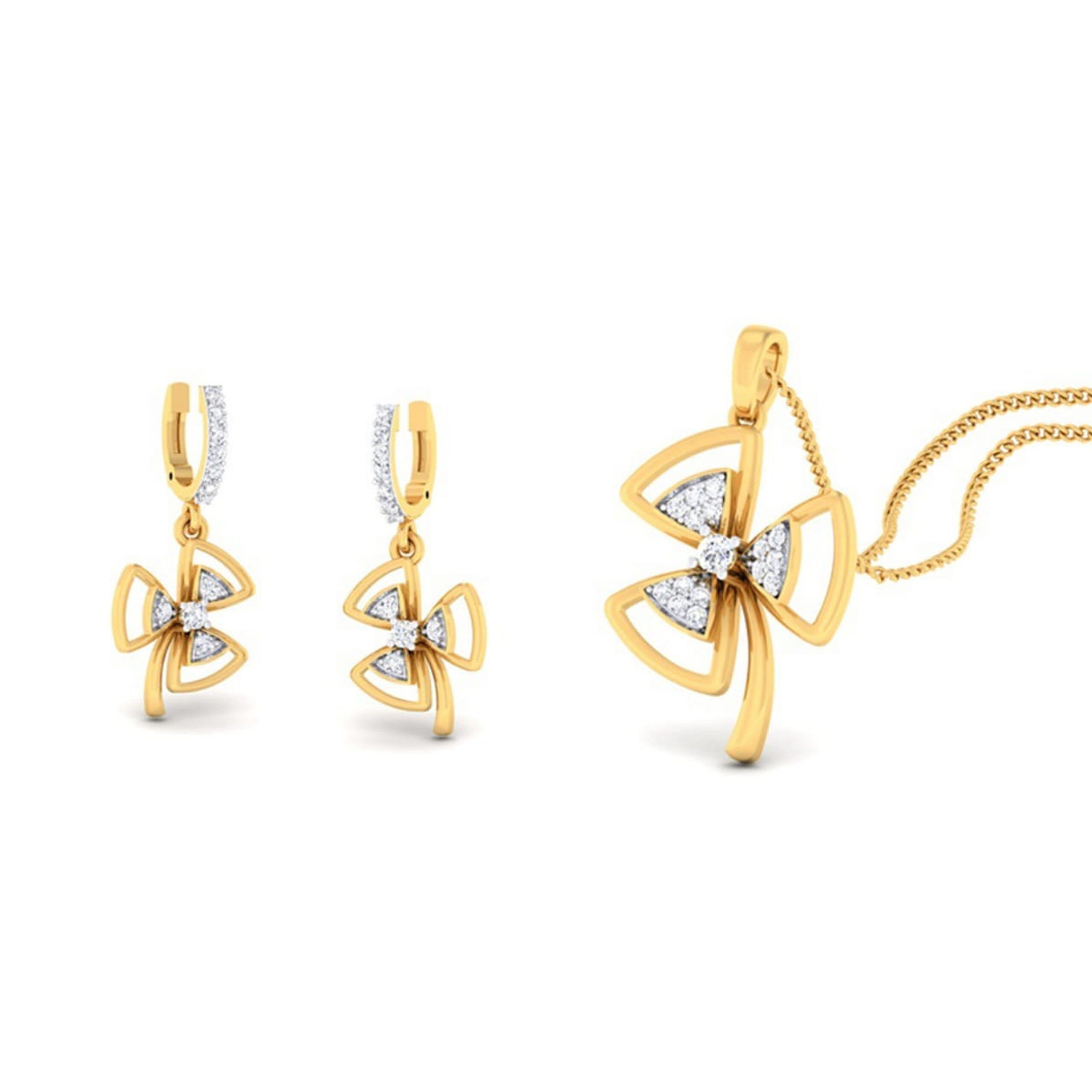 22k gold cz bow pendant set