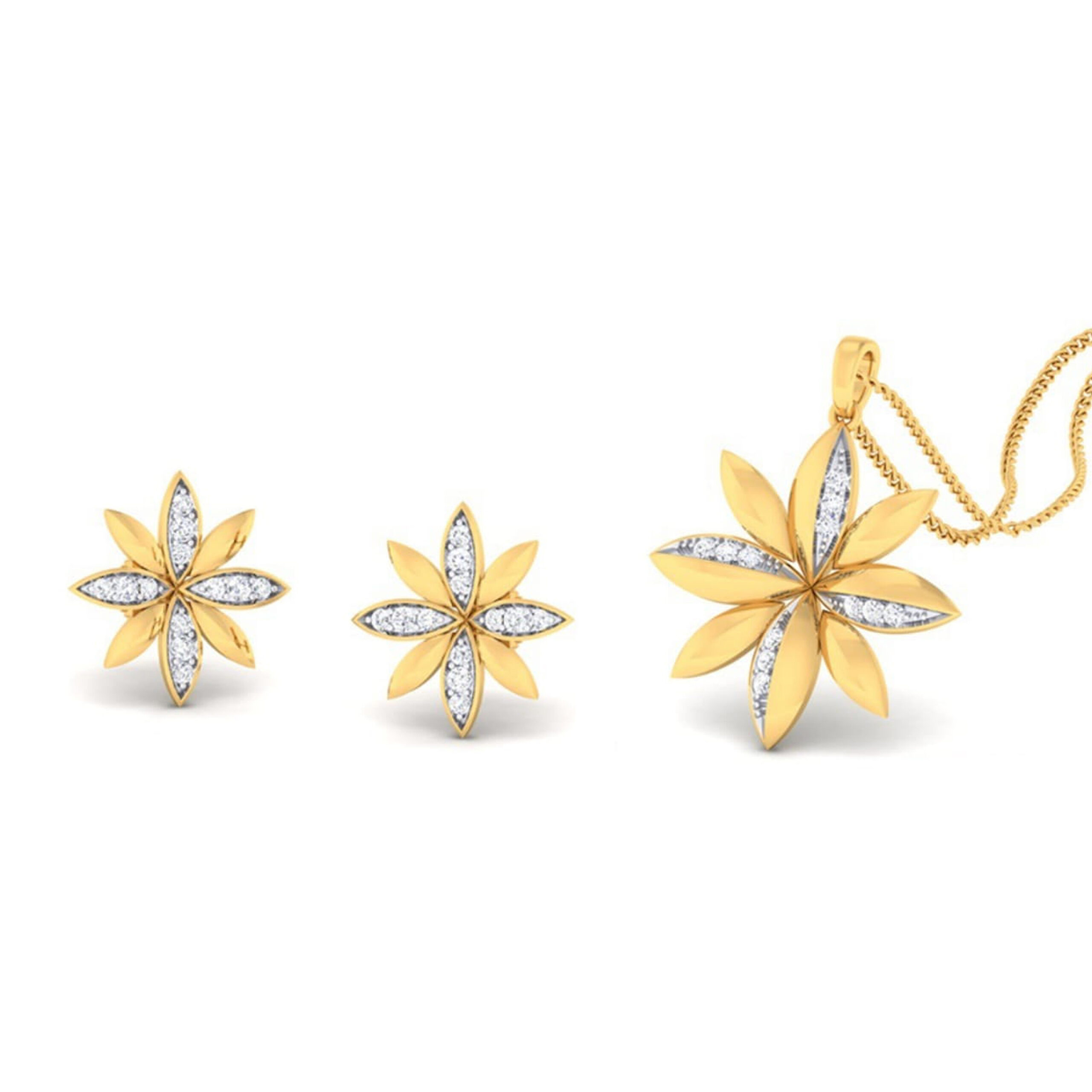 22k gold cz star gaze pendant set